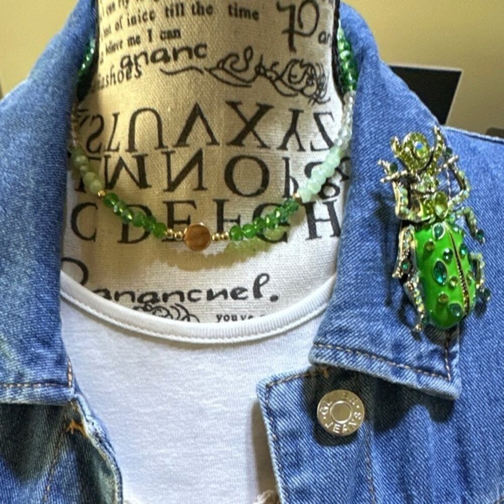 LIGHT GREEN + Aventurine Gemstones and crystals color block dainty  necklace